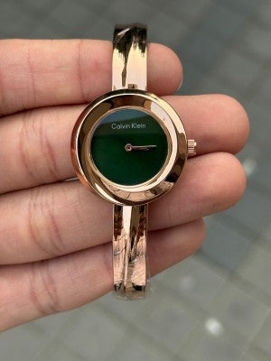Calvin Klein Emerald Dial Gold-Tone Minimalist Bangle Watch